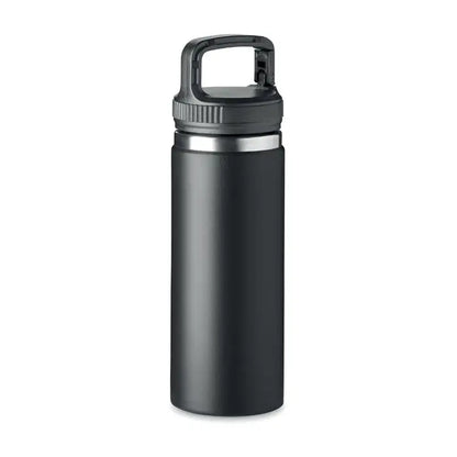 Balon cu perete dublu negru de 500 ml cu margine argintie si capac cu maner negru izolator