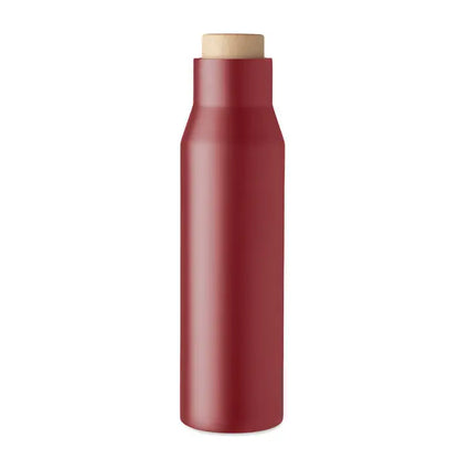 Balon cu perete dublu de 500 ml sticla rosie mata cu capac tip dop din lemn deschis la culoare