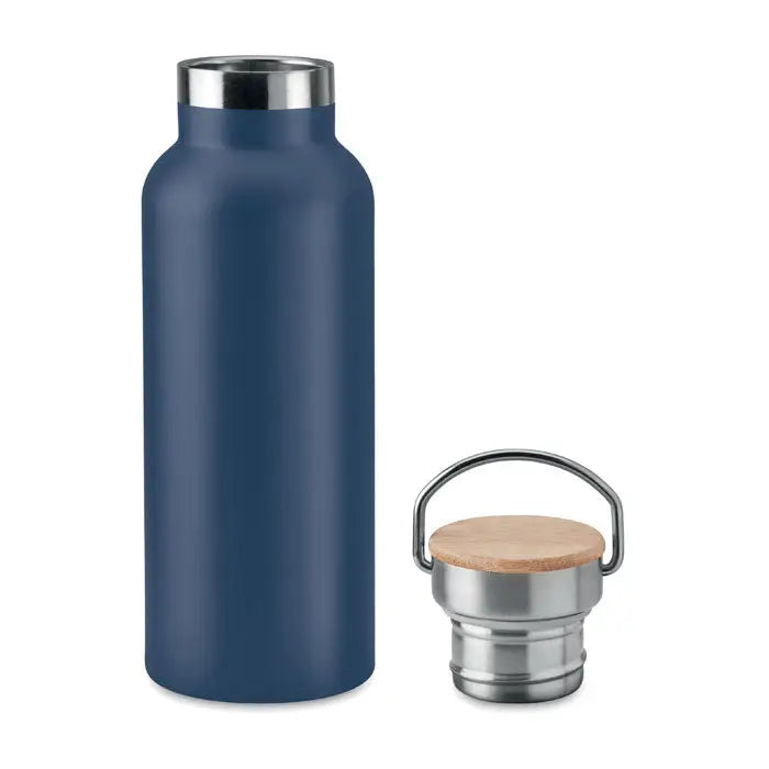 Balon cu perete dublu de 500 ml sticlă de apă din oțel inoxidabil mat naval cu capac din lemn și mâner metalic