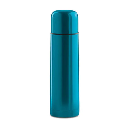 Balon cu perete dublu de 500 ml teal metalizat cu capac si inel de etansare negru din otel inoxidabil izolant