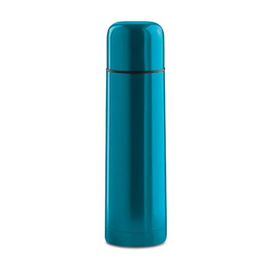 Balon cu perete dublu de 500 ml teal metalizat cu capac si inel de etansare negru din otel inoxidabil izolant