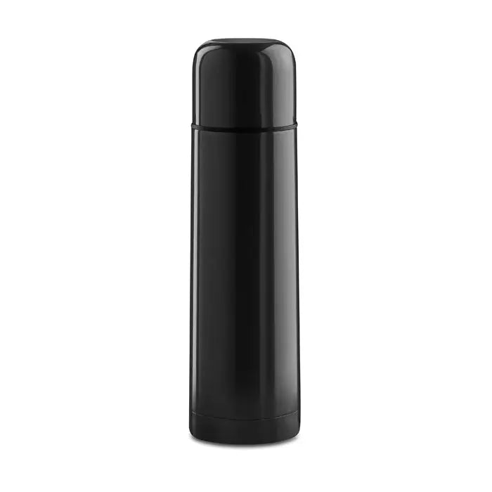 Balon cu perete dublu de 500 ml din otel inoxidabil negru cu design cilindric si capac asortat