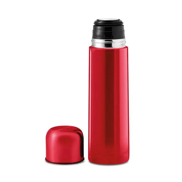 Balon cu perete dublu de 500 ml sticla izolata metalica rosie cu capac negru si argintiu
