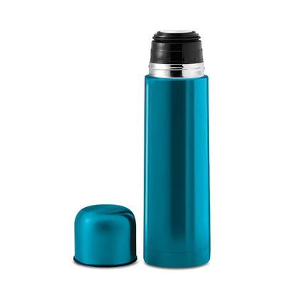 Balon cu perete dublu de 500 ml în culoare teal metalizat cu capac negru și argintiu izolant din oțel inoxidabil
