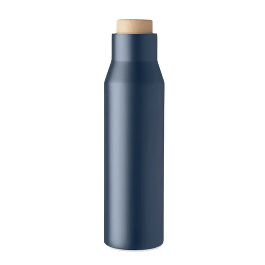 Balon cu perete dublu de 500 ml albastru închis metalic cu dop din plută culoare lemn deschis