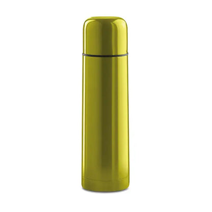 Balon cu perete dublu de 500 ml din otel inoxidabil verde lime cilindric cu capac asortat si garnitura neagra subtire