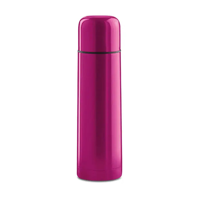 Balon cu perete dublu de 500 ml color magenta din otel inoxidabil cu capac si banda neagra subtila