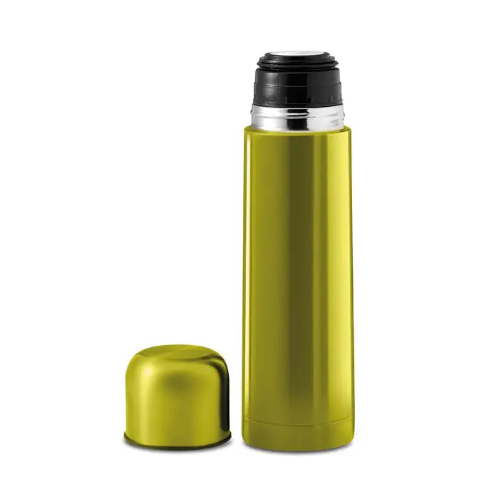 Balon cu perete dublu de 500 ml din otel inoxidabil culoare verde masliniu cu capac negru si inel argintiu