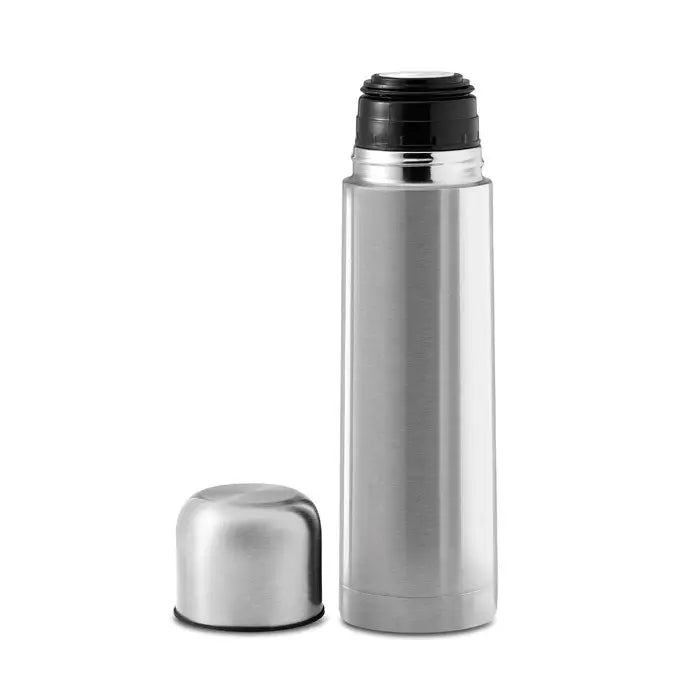 Balon cu perete dublu de 500 ml din oțel inoxidabil argintiu, termos izolat cu capac negru cu filet