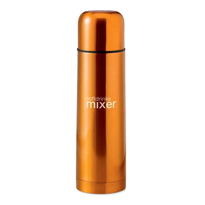 Balon cu perete dublu de 500 ml portocaliu metalic cu design cilindric elegant si garnitura neagra etansa