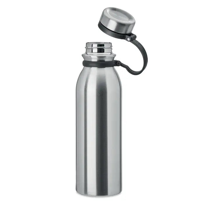 Balon cu perete dublu de 600 ml din oțel inoxidabil argintiu cu grip negru din cauciuc și capac filetat asortat