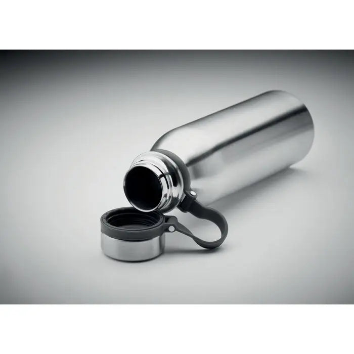 Balon cu perete dublu de 600 ml din inox argintiu cu capac si maner cauciucat negru