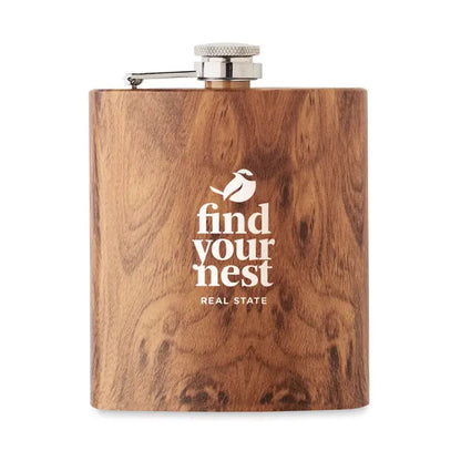 Flacon slim de lemn cu capac metalic argintiu si logo find your nest pentru 190 ml balon de sold subtire
