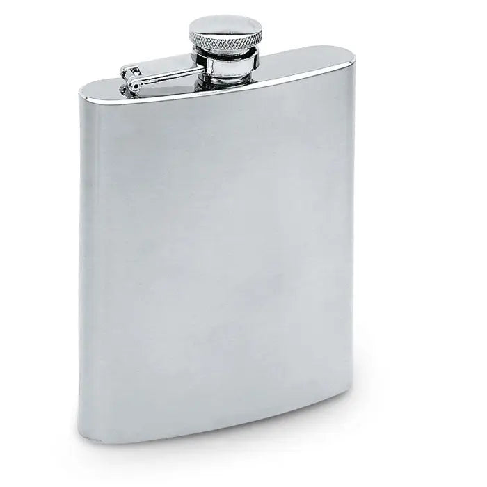 Balon subtire 200 ml sticla hip flask cromata lucioasa cu capac texturat si balama integrata