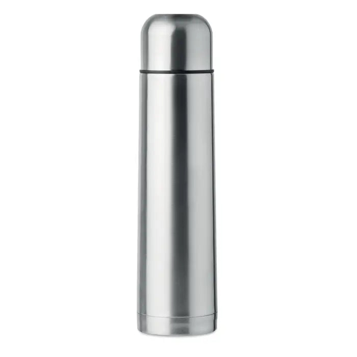 Balon termo 900 ml argintiu din otel inoxidabil izolat cu design cilindric si capac asortat