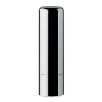 Un tub de balsam de buze cu finisaj uv, cilindric, cromat și reflectorizant cu design minimalist