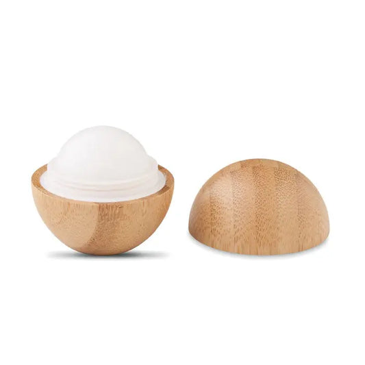 Balsam de buze în carcasă rotundă de bambus verde cu finisaj natural și aplicator alb tip cupolă interior