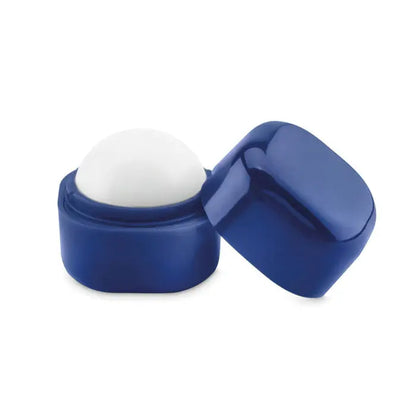 Balsam de buze în cutie cub albastră din plastic cu balsam alb rotund pentru hidratarea buzelor