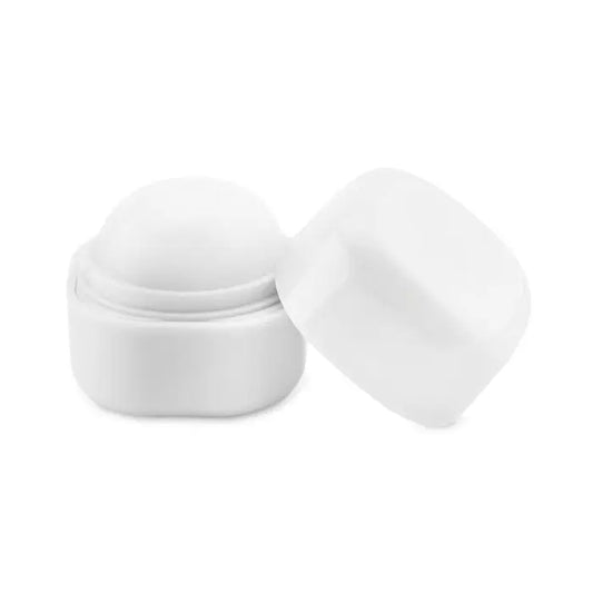 Balsam de buze in cutie cub container alb din plastic pentru calatorii cu capac rotunjit si baza asortata