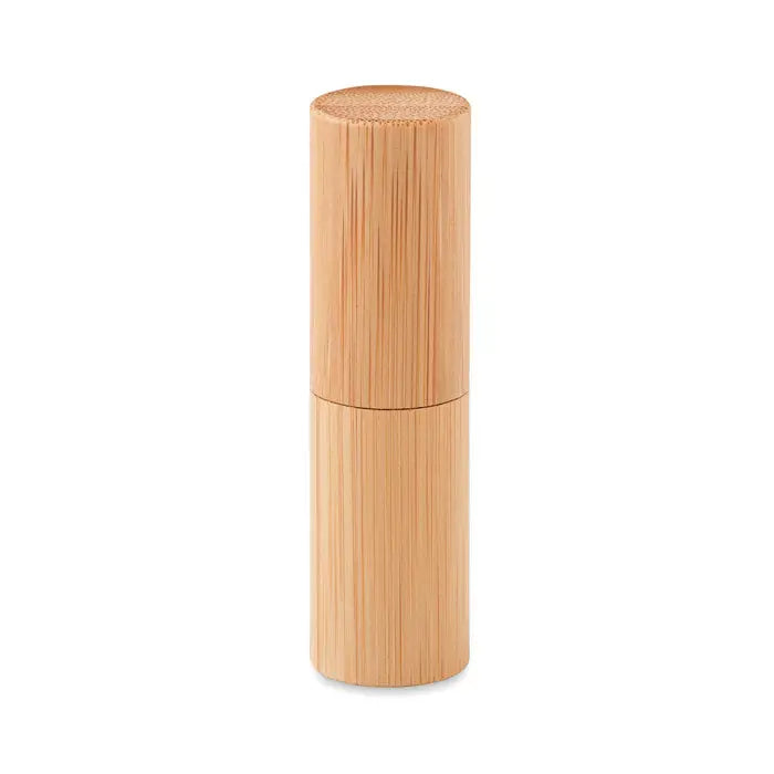 Balsam de buze in tub de bambus light brown cu textura naturala si design minimalist din lemn
