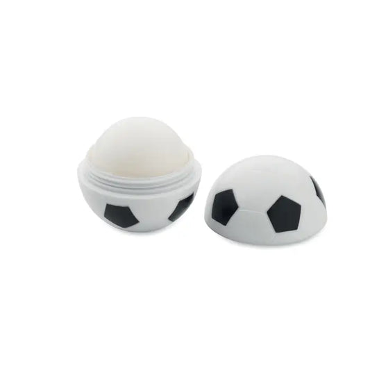 Balsam de buze in forma de fotbal alb-negru cu finisaj lucios, recipient in forma de minge de fotbal