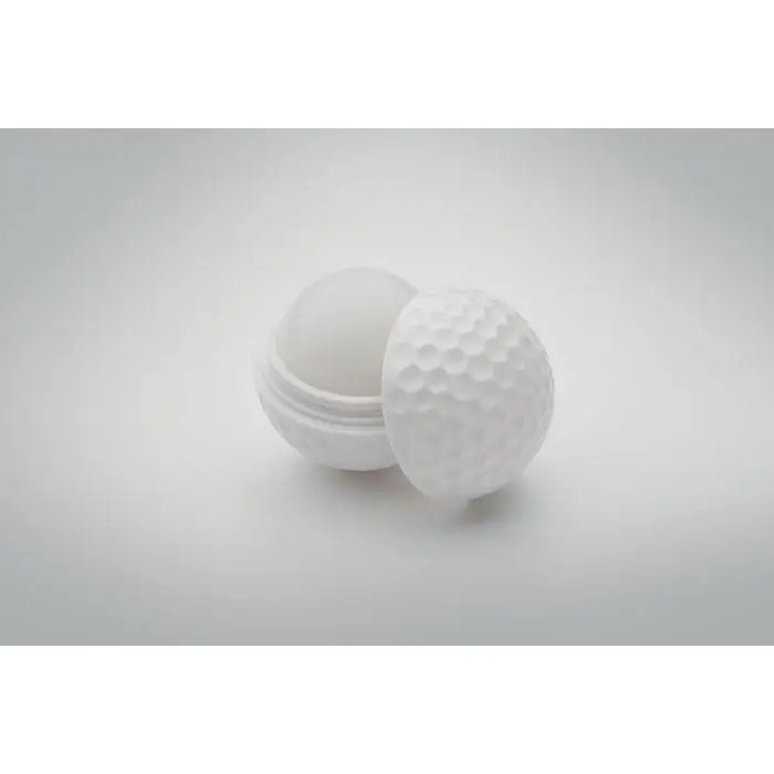 Balsam de buze alb în formă de minge de golf cu textură găurită și finisaj lucios neted
