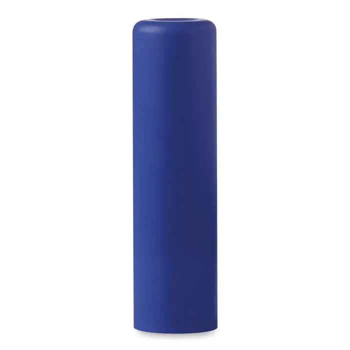 Balsam de buze cilindric albastru solid cu finisaj mat neted pentru hidratarea buzelor