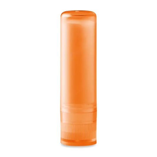 Balsam de buze în tub transparent portocaliu din plastic cu bază zimțată pentru aplicare ușoară