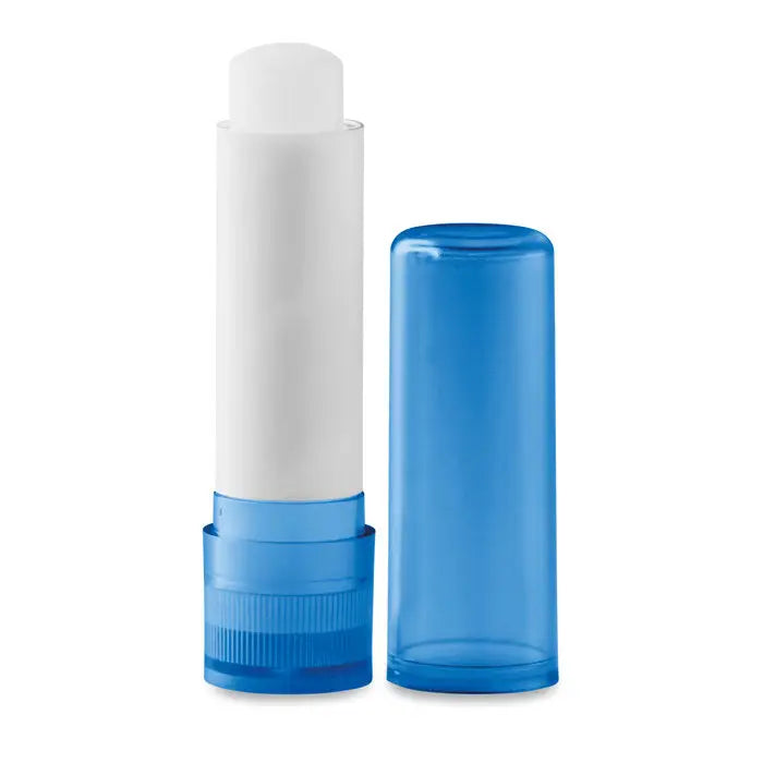 Balsam de buze în tub albastru transparent din plastic cu stick alb pentru hidratare bucală