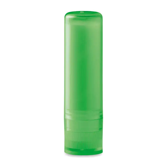 Balsam de buze transparent verde din plastic cu baza striata pentru aplicare usoara