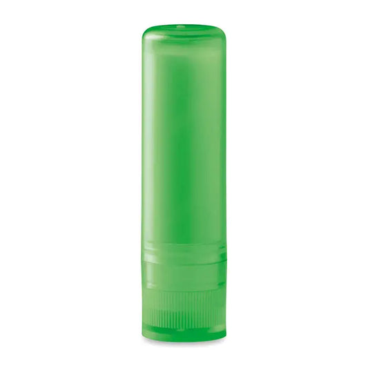 Balsam de buze transparent verde din plastic cu baza striata pentru aplicare usoara