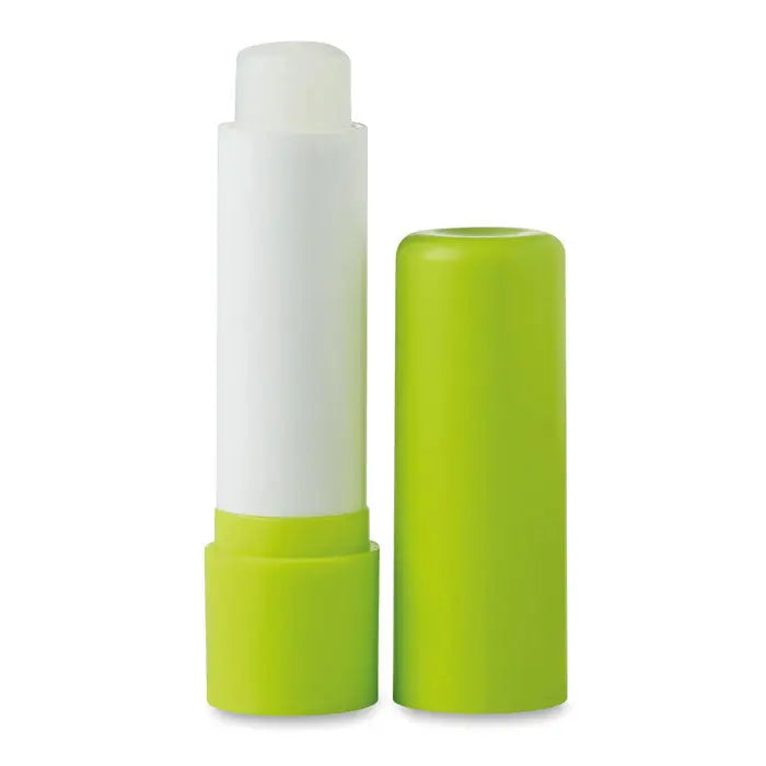Balsam de buze cu tub verde lime din plastic cu corp si capac alb pentru hidratarea buzelor