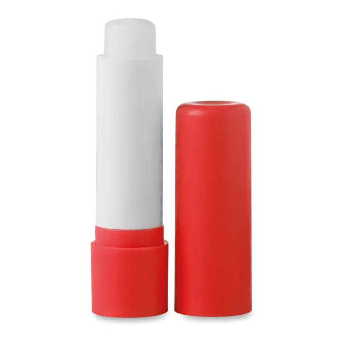 Balsam de buze cu tub rosu si alb si capac rosu, ideal pentru hidratarea buzelor