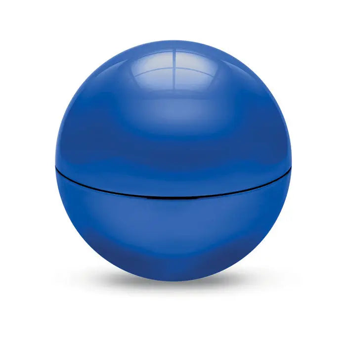 Balsam de buze rotund finisaj uv în container sferic albastru regal lucios cu suprafață reflectorizantă și capac articulat