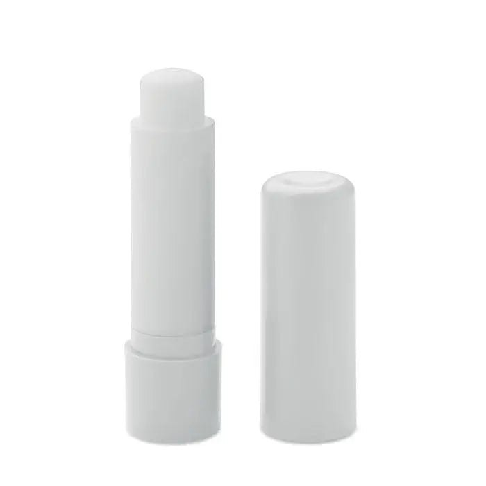 Balsam de buze vegan din abs reciclat în tub de plastic alb cu capac asortat design minimalist