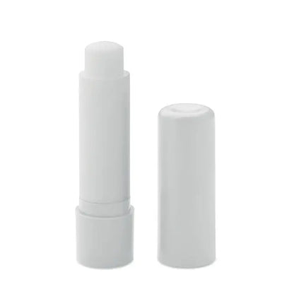 Balsam de buze vegan din abs reciclat în tub de plastic alb cu capac asortat design minimalist