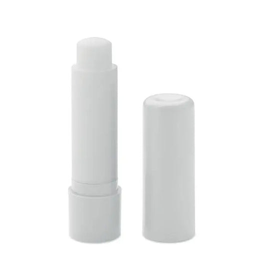 Balsam de buze vegan din abs reciclat în tub de plastic alb cu capac asortat design minimalist