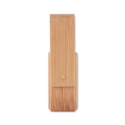 Usb flash drive bamboo 16gb din bambus deschis la culoare cu design minimalist si buton circular mic pe clapeta frontala