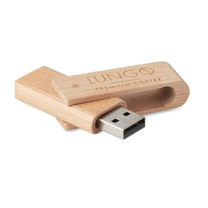 Usb flash drive bamboo 16gb maro deschis cu conector metalic argintiu si gravura lungo premium coffee