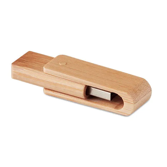 Usb flash drive bamboo de 16gb, culoare maro deschis, design minimalist din bambus cu conector metalic vizibil
