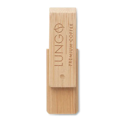 Usb din bambus maro deschis de 16gb cu engraving lungo premium coffee pentru stocare portabila