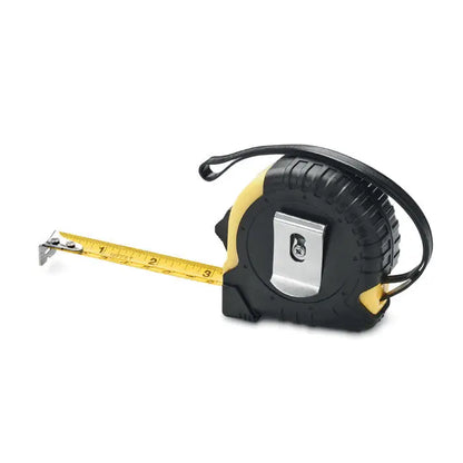 Banda de masurat 3m galben-neagra cu grip texturat, clips metalic argintiu si lama retractabila