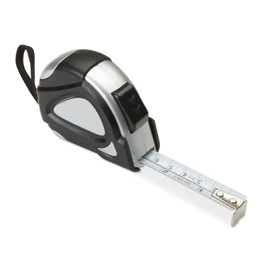 Banda de masurat 3m retractabila neagra si argintie cu carcasa din plastic durabil si lama metalica