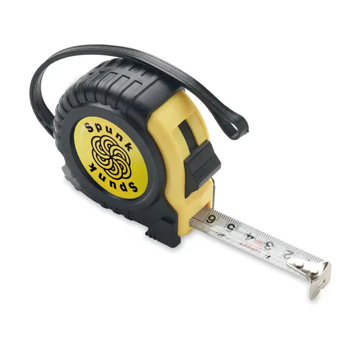 Banda de masurat spunk galben si negru cu lama metalica retractabila de 5m pentru masuratori precise