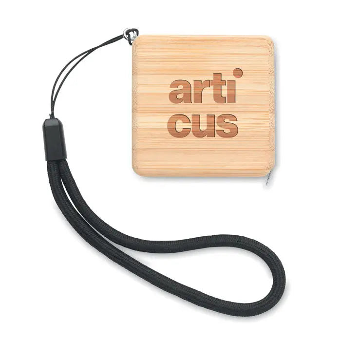Banda de masurat din bambus 1m maro deschis cu lantisor negru si gravura articus pentru masuratori precise