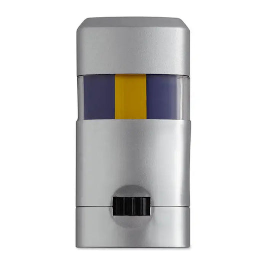 Silver metalic baton de vopsea pentru corp cu sectiune transparenta ce dezvaluie continut galben si mov in dungi