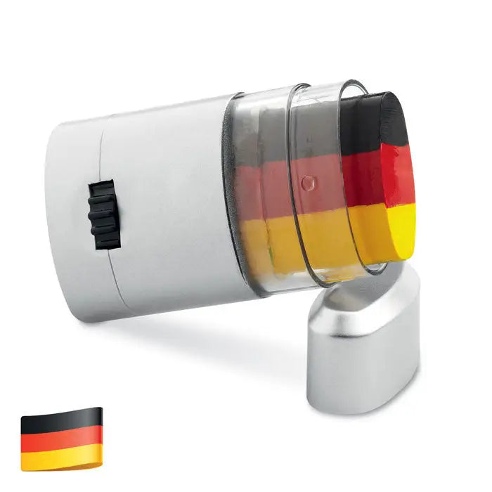 Silver cylindrical baton de vopsea pentru corp cu fereastra transparenta ce arata steagul germaniei negru rosu si galben