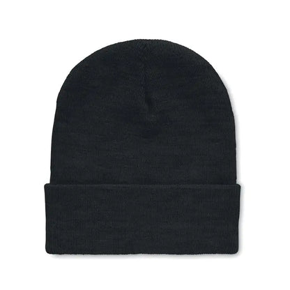 Beanie din rpET negru cu manseta pliata din tricot ideal pentru tinute casual de iarna