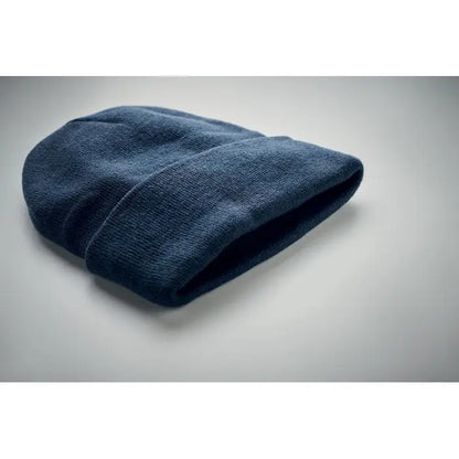Beanie din rpet navy blue cu manseta pliata si aspect tricotat pentru utilizare casual