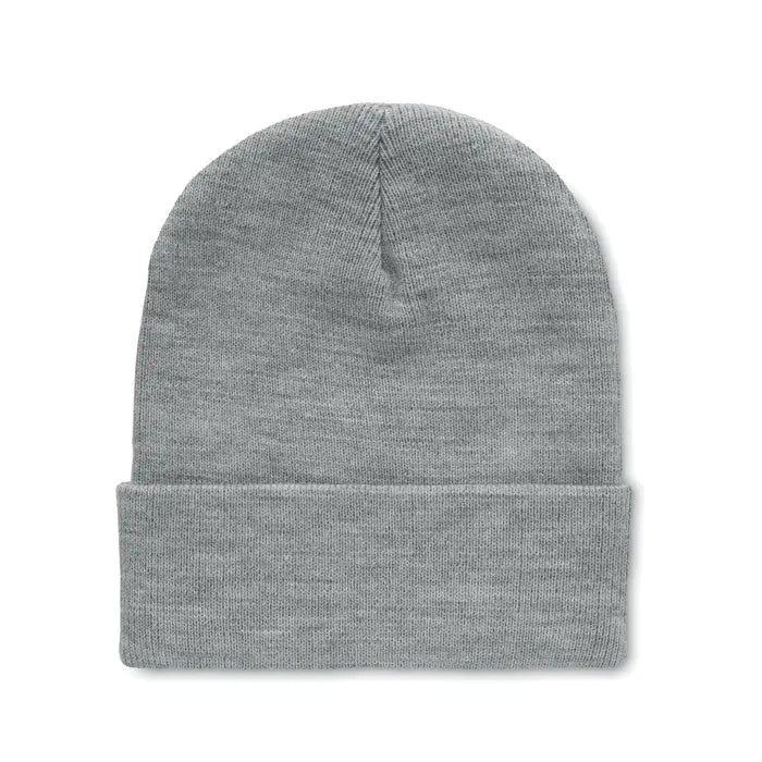 Beanie din rpet cu manseta in culoare gri melanj moale, tricotata, cu manseta pliabila pentru confort suplimentar